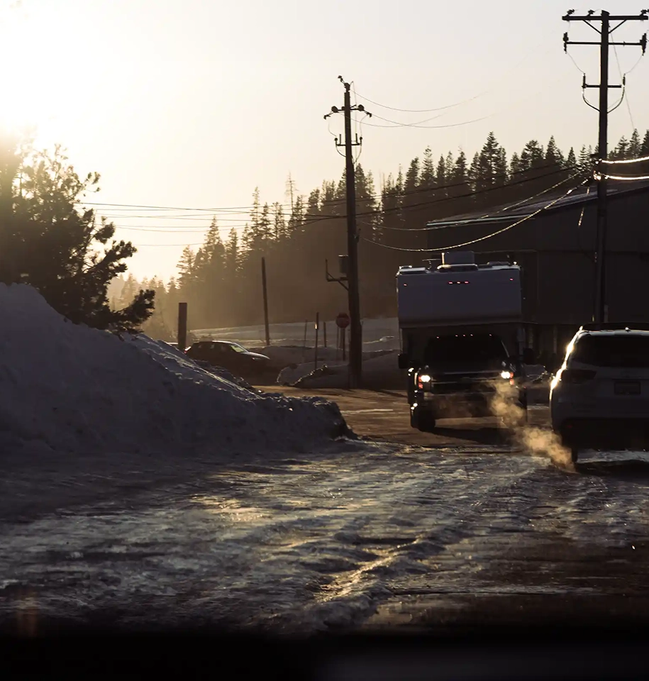 truck driving in snow